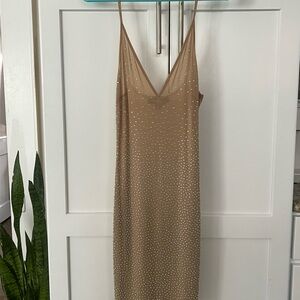 Tan Rhinestone Slip Dress